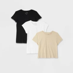 Women's 3pk Slim Fit Short Sleeve T-Shirt - Universal Thread™ White/Beige/Black -Hot Sale Universal Thread Shop GUEST 682f6098 a0a3 4680 bd0d cf89d7f02cc1
