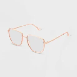 Women's Shiny Metal Square Blue Light Filtering Reading Glasses - Universal Thread™ Tan
